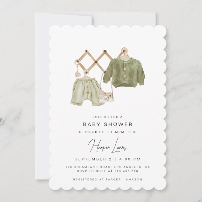 Neutral Baby Shower Green Invitation (Front)