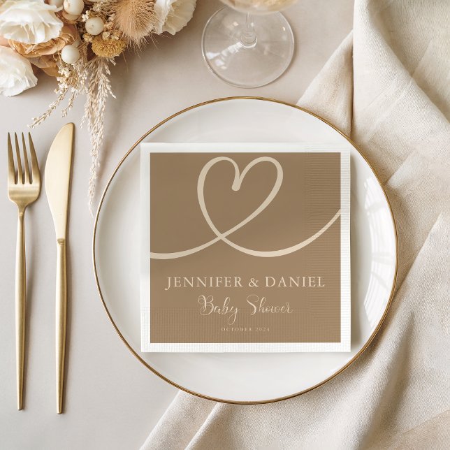 Neutral Baby Shower Heart Modern Elegant Napkin (Creator Uploaded)