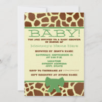 Neutral Baby Shower Invite - Giraffe Print & Green