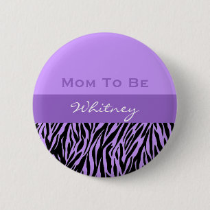 Neutral Baby Shower Modern Purple Zebra Print 6 Cm Round Badge