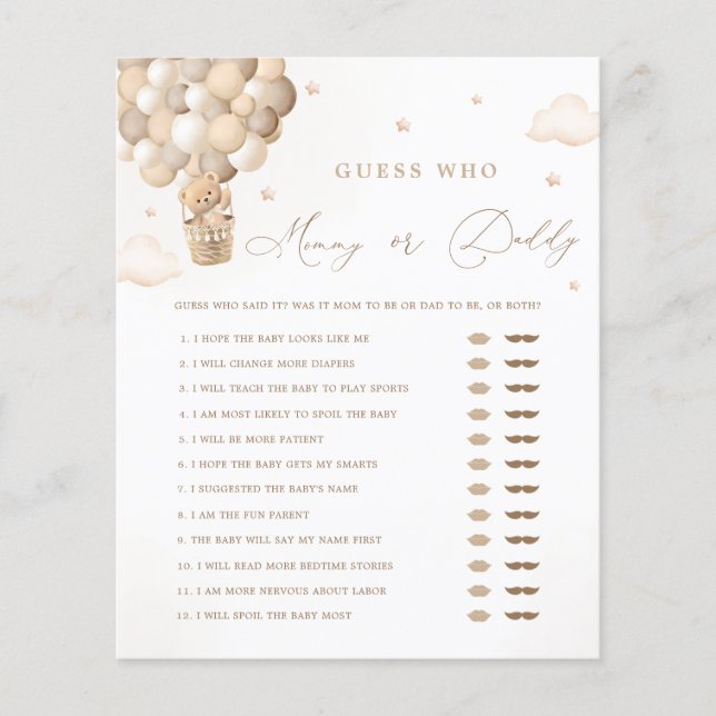 Neutral Baby Shower Mummy or Daddy Game (Front)