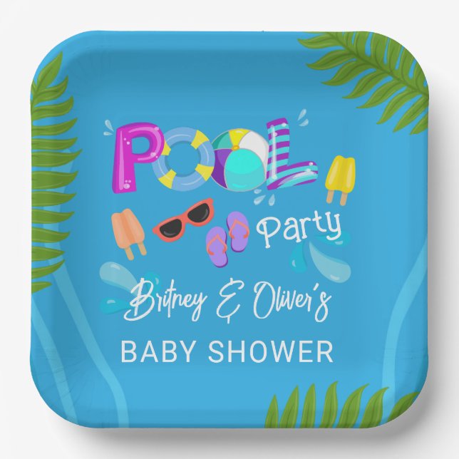 Neutral Baby Shower Pool Party Summer Paper Plate (Front)
