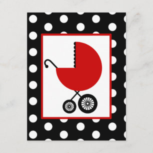 Neutral Baby Shower - Red Carriage & Polka Dots Invitation