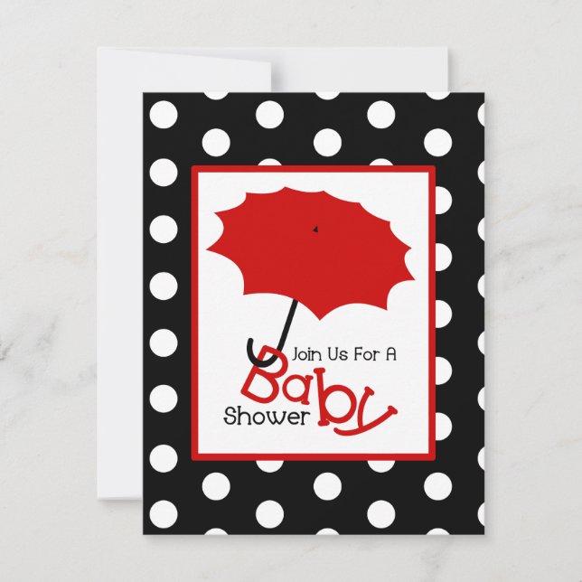 Neutral Baby Shower - Red Umbrella & Polka Dots Invitation (Front)