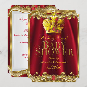 Neutral Baby Shower Royal Red Gem Gold Crown Invitation