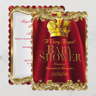 Neutral Baby Shower Royal Regal Red Gold Crown Invitation