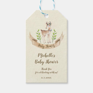 neutral baby shower tags favors deer