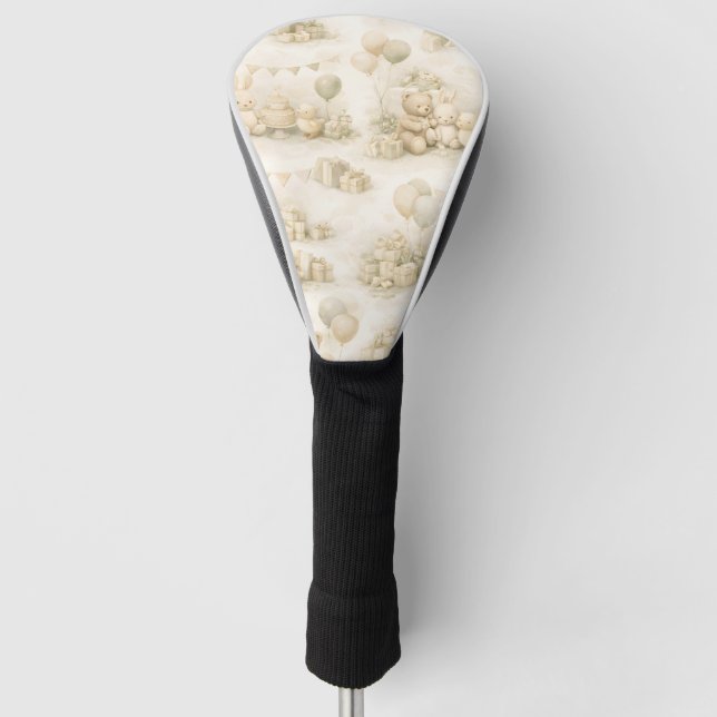 Neutral Baby Shower Teddy Bear Party Pattern Golf Head Cover (Front)