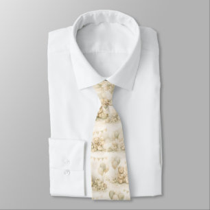 Neutral Baby Shower Teddy Bear Party Pattern Tie