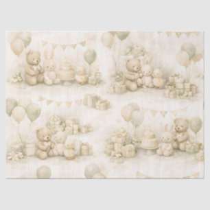 Neutral Baby Shower Teddy Bear Party Pattern Tissue Paper