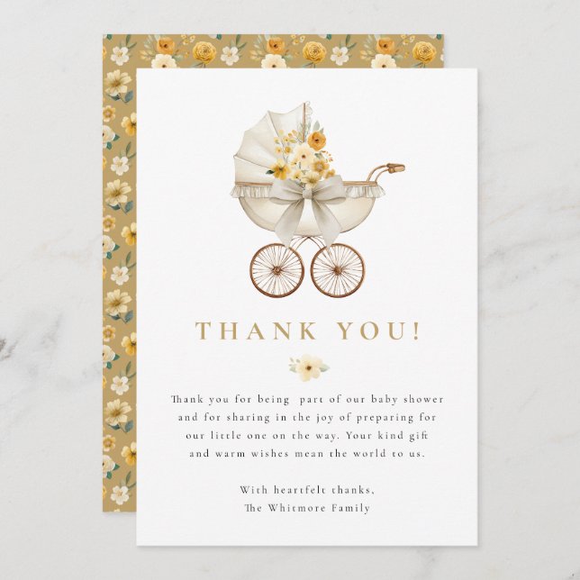 Neutral Baby Shower Thank You Card | Ivory & Gold  (Front/Back)
