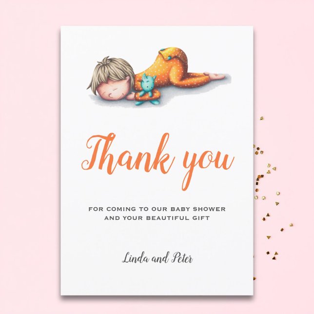 Neutral baby shower thank you card with a baby (Creator Uploaded)