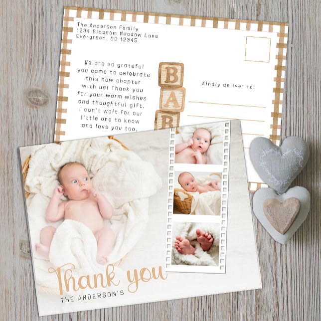 Neutral Baby Shower Thank You Photo Postcard (Baby Shower Thank You Postcard)