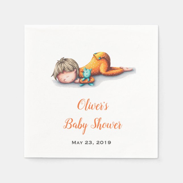 Neutral baby shower white napkins with a baby (Front)