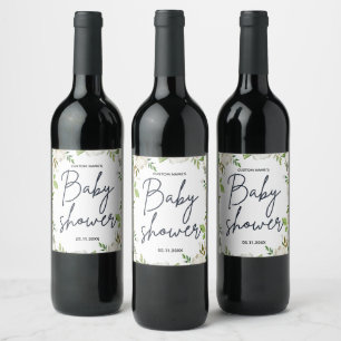 Neutral Baby Shower Wine Label with Florals