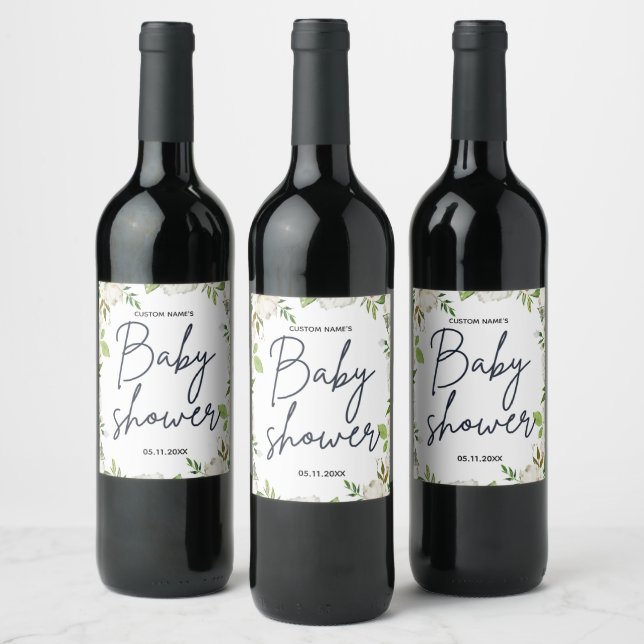 Neutral Baby Shower Wine Label with Florals (Bottles)