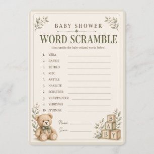 Neutral Baby Shower Word Scramble Game   Answer  Invitation
