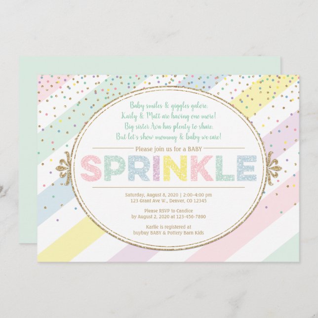 Neutral baby sprinkle invitation multicolor gold (Front/Back)