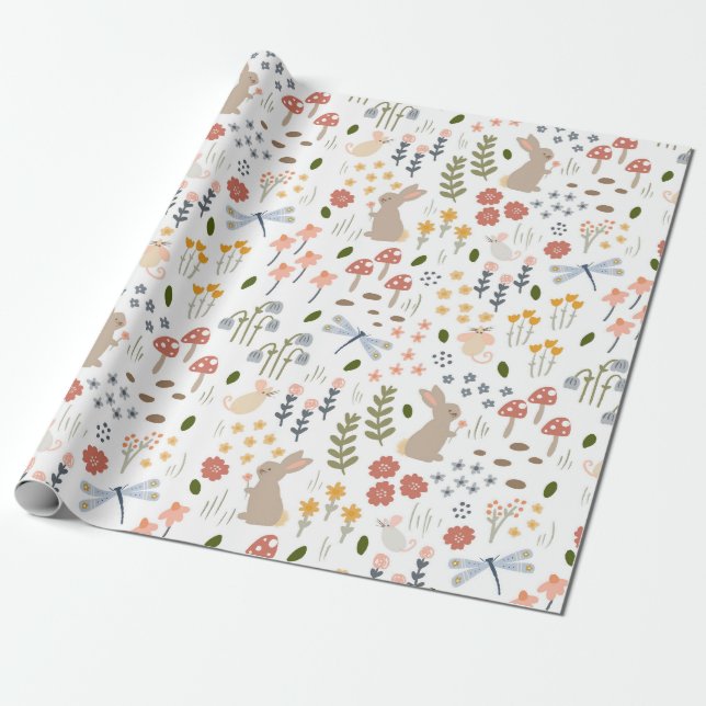 Neutral Baby Woodland Wrapping Paper (Unrolled)
