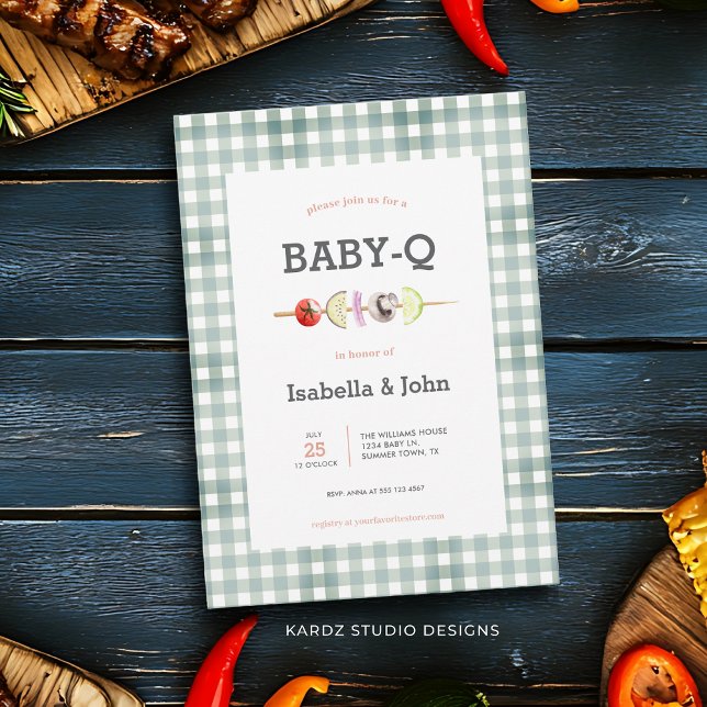 Neutral Babyque Baby Shower Invitation (This gender-neutral baby shower invitation is shown in 5x7 inch. For a couple´s summer baby shower.)