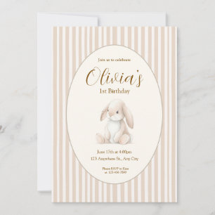 Neutral Baby's First Birthday Bunny Invitation