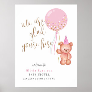 Neutral Bear Pink Balloon Welcome Sign Baby Shower