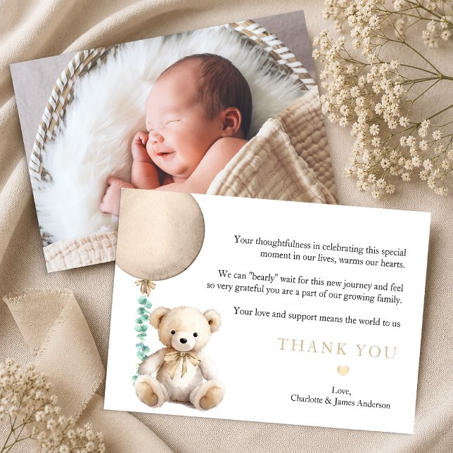 Neutral Bearly Wait Baby Shower Thank You Card (Photo Thank You Card)