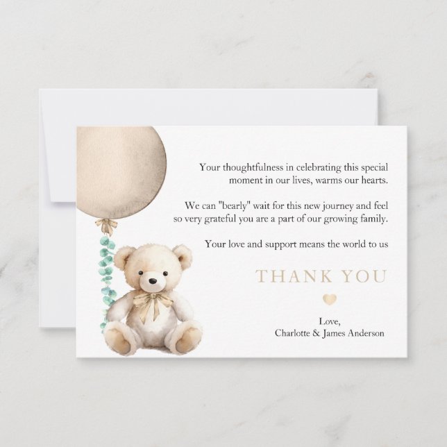 Neutral Bearly Wait Baby Shower Thank You Card (Front)