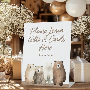 Neutral Bearly Wait Teddy Bear Baby Shower Gift Pedestal Sign