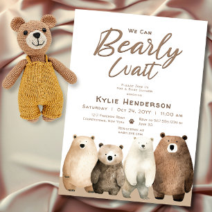 Neutral Bearly Wait Teddy Bear Baby Shower Invitation