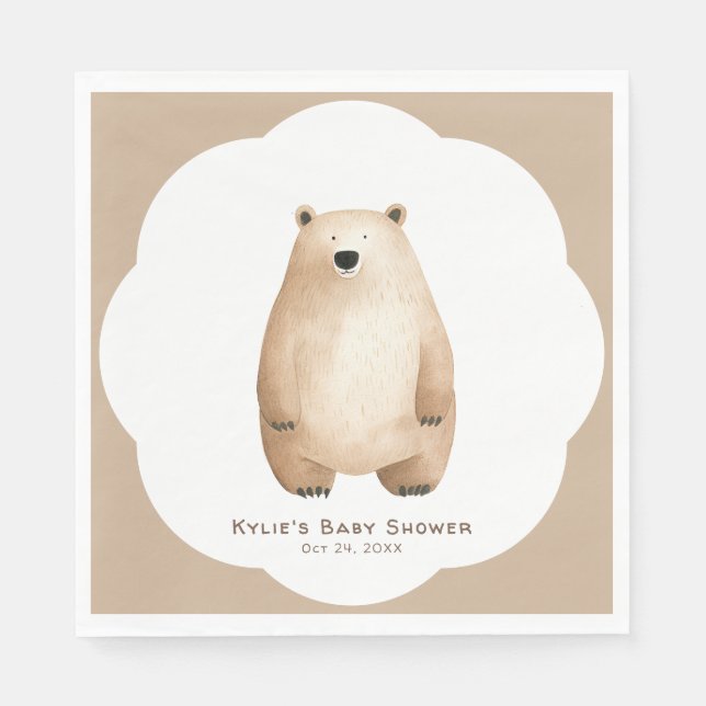Neutral Bearly Wait Teddy Bear Baby Shower Napkin (Front)