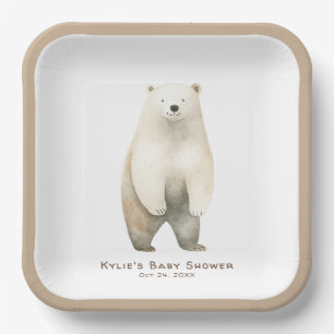 Neutral Bearly Wait Teddy Bear Baby Shower Paper Plate
