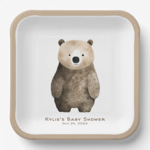 Neutral Bearly Wait Teddy Bear Baby Shower Paper Plate