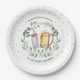 Neutral Beer Couples Baby Shower Greenery Cheers Paper Plate