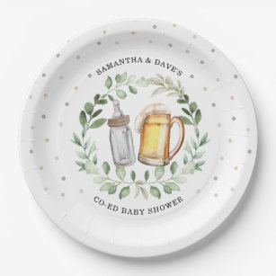 Neutral Beer Couples Baby Shower Greenery Cheers Paper Plate