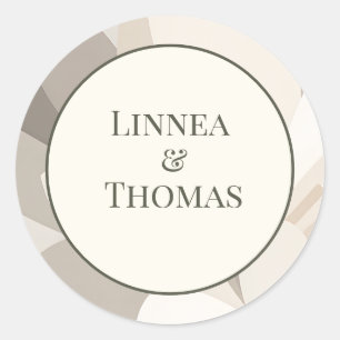 Neutral Beige Abstract Modern Editorial Wedding Classic Round Sticker