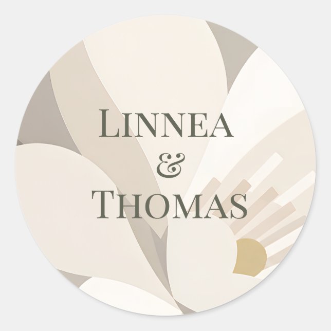 Neutral Beige Abstract Modern Editorial Wedding Classic Round Sticker (Front)