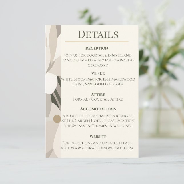 Neutral Beige Abstract Modern Editorial Wedding Enclosure Card (Standing Front)