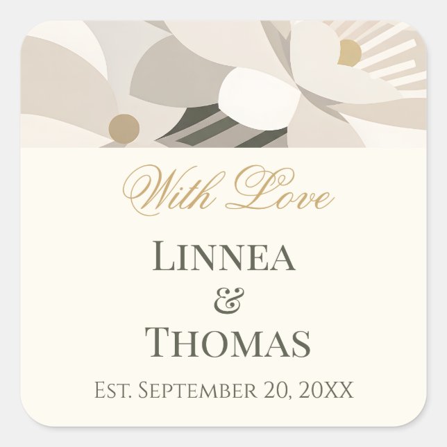 Neutral Beige Abstract Modern Editorial Wedding Square Sticker (Front)