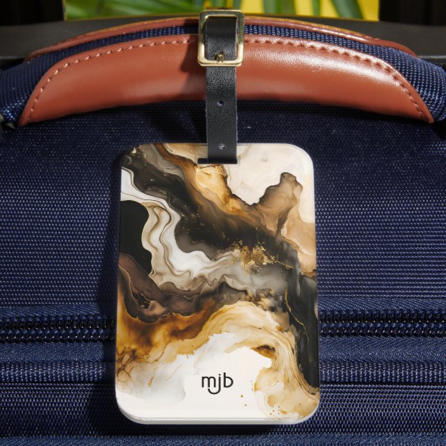 Neutral Beige and Gold Abstract Inkwash Luggage Tag (Front Insitu 2)