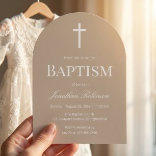 Neutral Beige Arch Baptism  Invitation