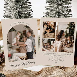 Neutral Beige Arch Family Photo Merry Christmas Holiday Card