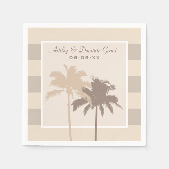 Neutral Beige Beach Palm Trees Wedding Monogram Napkin (Front)