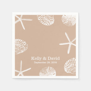 Neutral Beige Beach Theme Seashells Wedding Napkin