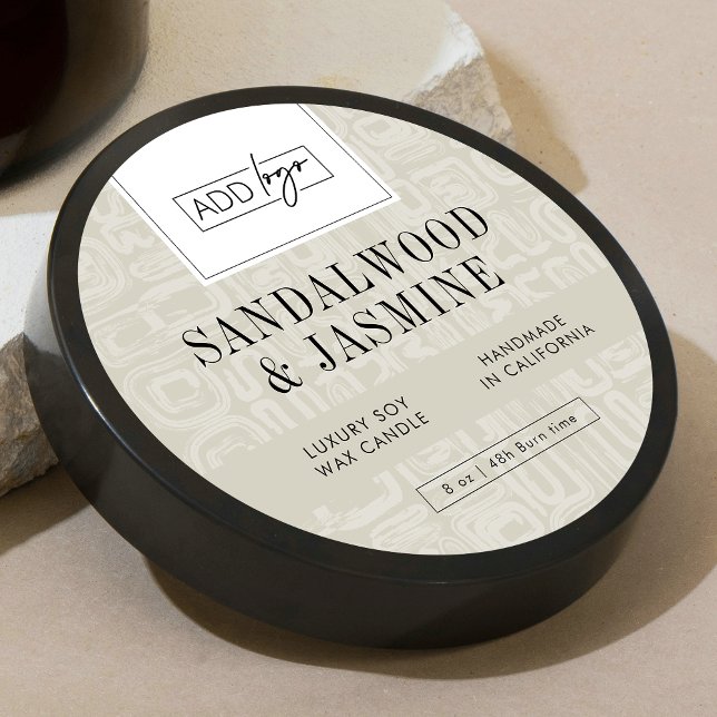 Neutral Beige Boho Logo Candle Jar Lid Classic Round Sticker (Earthy neutral design round product labels with your custom logo and abstract boho background)