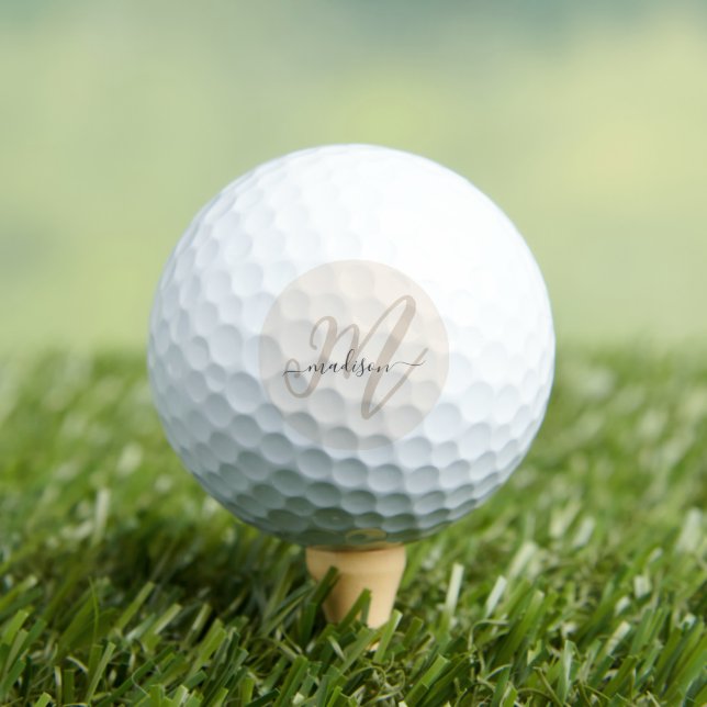 Neutral Beige Boho Script Monogram and Name Golf Balls (Insitu Tee)