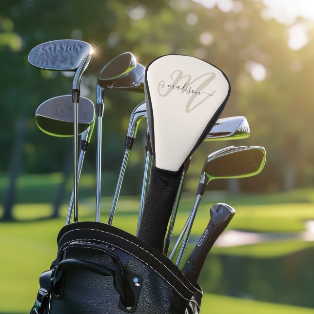 Neutral Beige Bold Script Monogram and Name Golf Head Cover (Creator Uploaded)