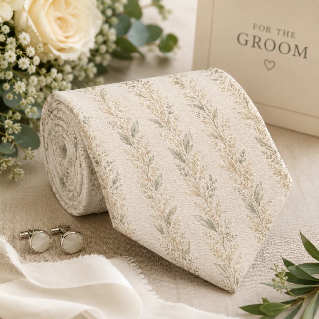 Neutral Beige Botanical Wedding Tie (Creator Uploaded)