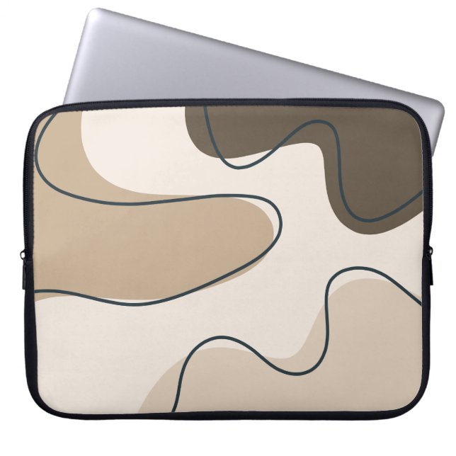 Neutral Beige & Brown Abstract Boho Liquid Swirl L Laptop Sleeve (Front)