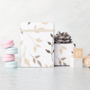 Neutral Beige Brown Botanical Leaf Pattern Wrapping Paper